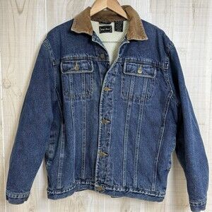 Vtg 80/90s High Noon Men's Sherpa Lined Denim Trucker Jacket Corduroy Collar M